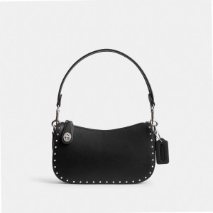 Coach Swinger Bag With Rivets Plateadas Negras | COH865391