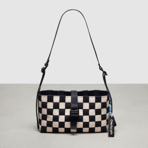 Coach Woven Checkerboard Shoulder Bag With Webbing Negras Blancas | COH864802